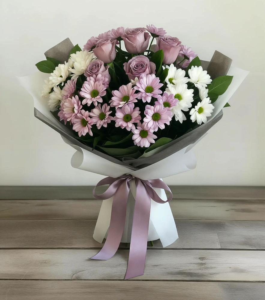 Букет цветов из: Хризантемы и Розы в Кырене