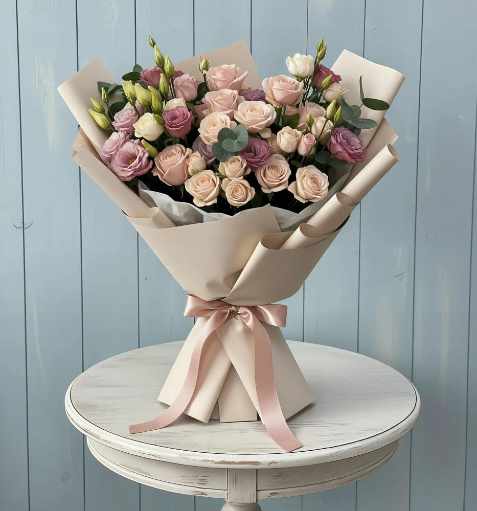 Букет цветов из: Розы и Лизиантусы в Кырене